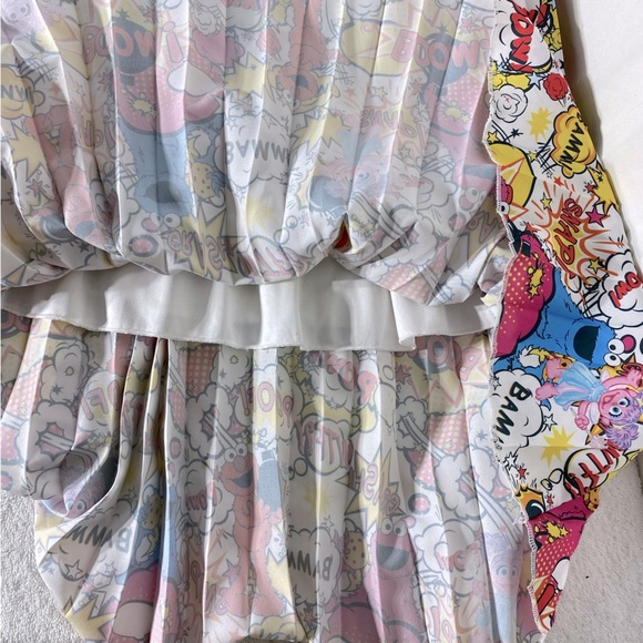 Menta Multicolour Sesame Street Comic Book Style Print Pleated Midi Skirt S - Picture 5 of 15